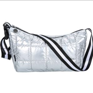 Silver Crossbody Bag with Striped Strap